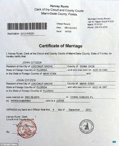 Download USA Circuit and county courts marriage certificate Photoshop template